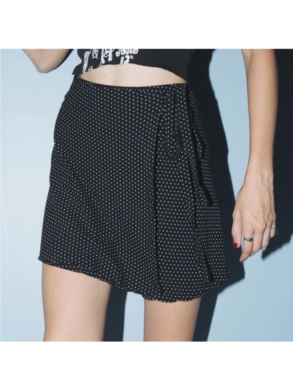 Brandy Melville Black Mini Skirt with White Polka Dots